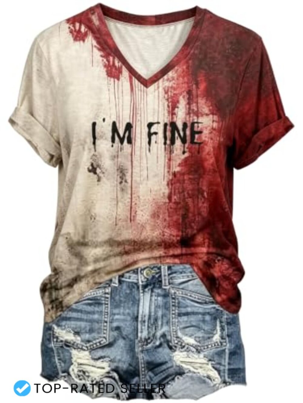 Women's Halloween Blood Splatter Graphic T-Shirt V-Neck Short Sleeve Tee